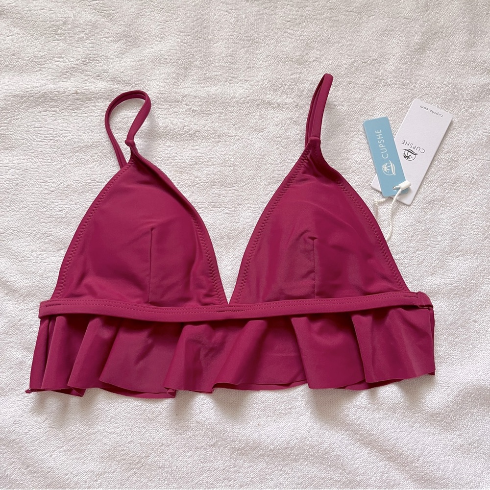 NWT Cupshe Women's Ruffle Bikini Top Adjustable Straps Size S Magenta